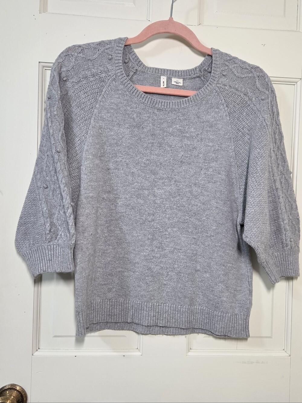 Anthropologie Moth Gray Batwing Pompom Stitch Sweater, Size S